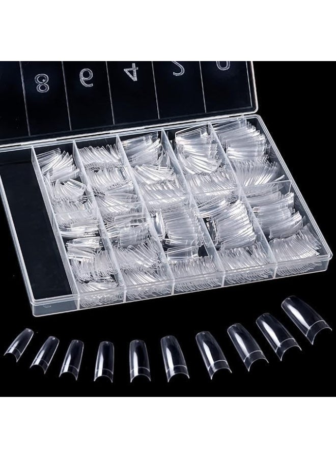 500 قطعة من أطراف الأظافر الفرنسية الأكريليكية نصف الصناعية المسطحة على شكل حرف C المنحني، فن تزيين الأظافر الطبيعي - Image 1